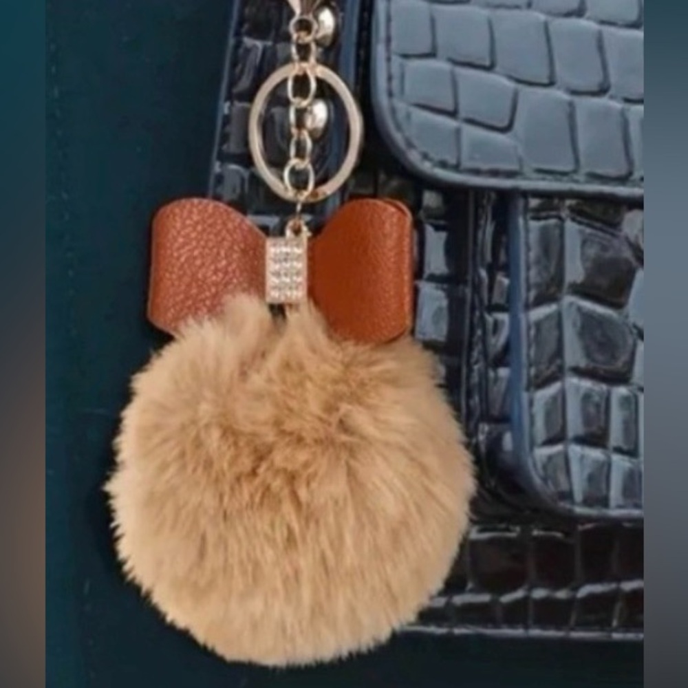 NEW Bag Charm Key Chain Pom Pom w/bling bow You pick color - Picture 4 of 14